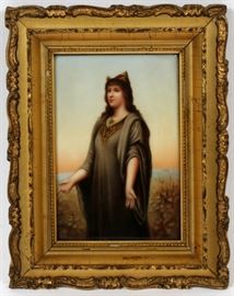 WAGNER, HAND PAINTED PORCELAIN PLAQUE, H 5 1/2", W 3 1/2".
Lot # 2284 