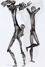 UMBERTO DEL NEGRO (ITALIAN 1940-2017) INK AND WATERCOLOR ON PAPER, 1980, H 27", W 19", STUDY OF FIGURES DANCING
Lot # 2328 