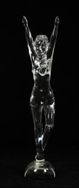 SEGUSO MURANO, CLEAR GLASS STANDING FEMALE NUDE WITH ARMS RAISED, H 27 1/2", W 6 1/4"
Lot # 2385 