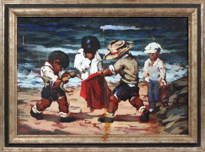 TIZOR, SPANISH OIL ON CANVAS H 27" W 39" CHILDREN AT BEACH
Lot # 2376 