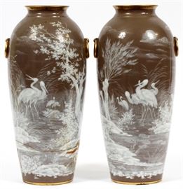 CHARLES PILLIVUYT CO. PATE-SUR-PATE VASES (AS-IS), C. 1900, PAIR, H 12", W 6"
Lot # 1155 
