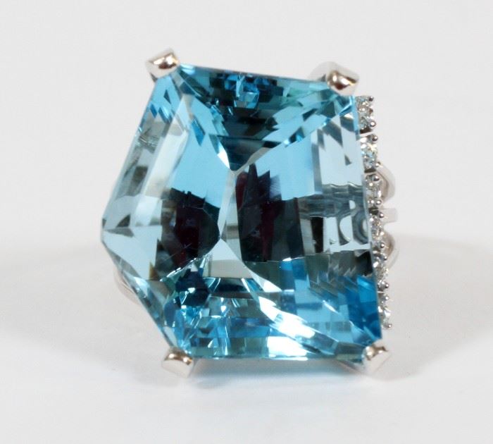 36.00CT BLUE TOPAZ & .40CT DIAMOND RING. 14KT WHITE
Lot # 1257 