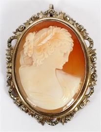 ANTIQUE CAMEO BROOCH, STERLING SETTING, H 1 3/4"
Lot # 1306 