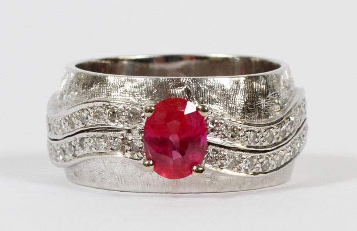 14KT WHITE GOLD, MOZAMBIQUE RUBY AND DIAMOND RING. GIA. SIZE: 9
Lot # 0010  