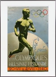 1940 HELSINKI, FINLAND, VII OLYMPIC GAMES POSTER, 5/8/40, H 38", W 24"
Lot # 0075 