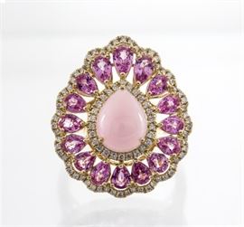 Pink Opal & Diamond Ring