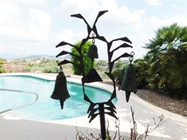 A beautiful triple Cosanti Bronze Assembly #305 with ground stand.