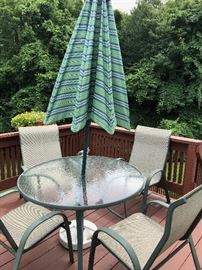 Patio Table, Chairs, and Umbrella