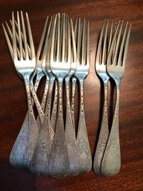 J B Sadtler and Sons Coin Silver forks - 10 of pattern.