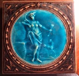 Minton Stoke on Trent Turquoise glazed and brown tile, "America" (SUPER RARE), circa 1840's
