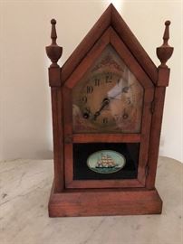 Sessions mantle clock with painted ship on front. RARE!