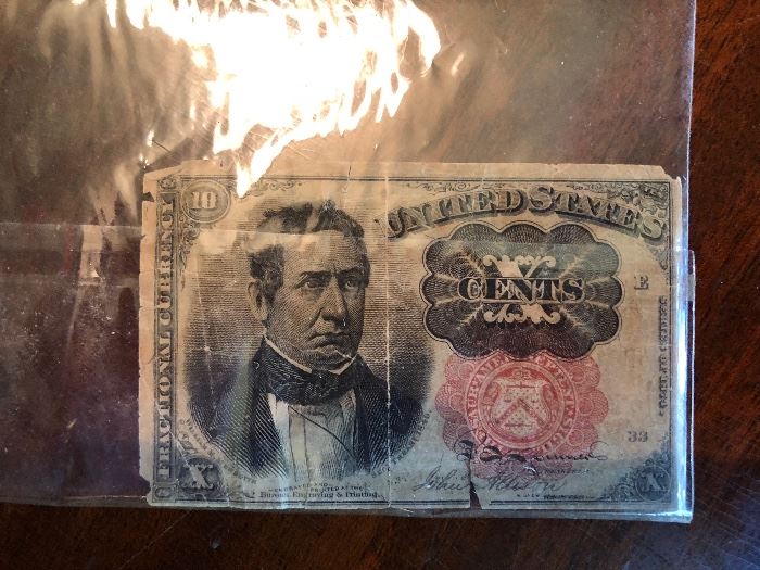 Civil War era paper 10 cent note - good condition.