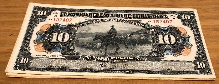 Uncirculated 10 Peso Bills from El Banco Del Estado De Chihuahua