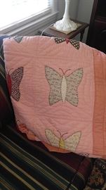 Antique pink butterfly quilt