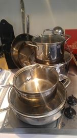 10 pc Emeril copper bottom cookware set glass lids 