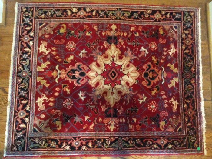 Vintage Persian Mahal rug, hand woven, 100% wool face, measures 3' 2" x 4' 9".