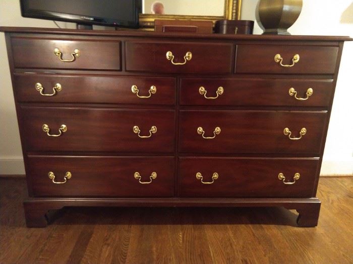 9-drawer vintage Henkel-Harris mahogany dresser.