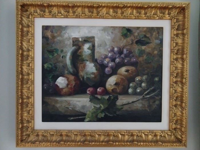 Nicely framed/matted original still life oil on canvas.