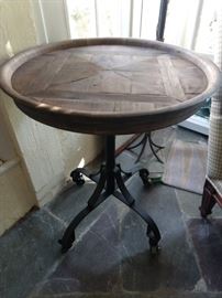 Industrial inlaid wood rolling table - it has a glass top, but my camera didn't do the top of the table justice, so you're seeing it raw & nekkid.