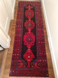 Vintage hand woven Persian Viss runner, 100% wool face, measures 3' 2" x 9' 6".