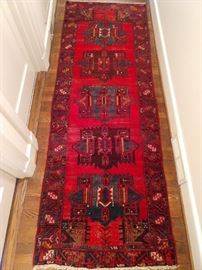 Vintage hand woven Persian Viss runner, 100% wool face, measures 3' 3" x 9' 3".