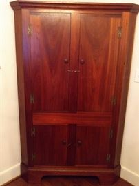 Fantastic antique cherry corner cabinet (square nails!) purchased by the owner's parents in 1932, from a North Carolina plantation.                                                                        Next picture shows some of the old wormy wood on the back, so ya know it's old!