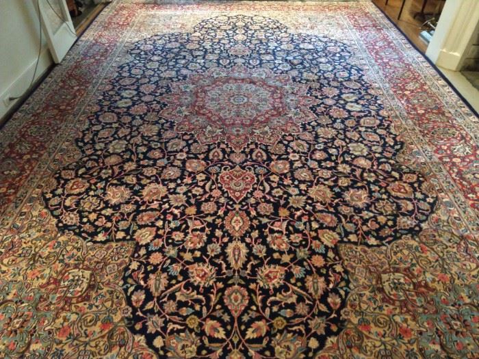 Palace size hand woven, artisan weaver signed  Persian Kashan rug, 100% wool face, measures 13' x 19' 2".