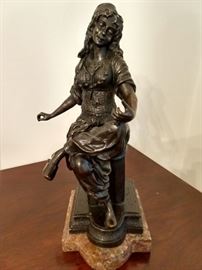 Vintage bronze female figure, on marble base, by Emile Guillemin.