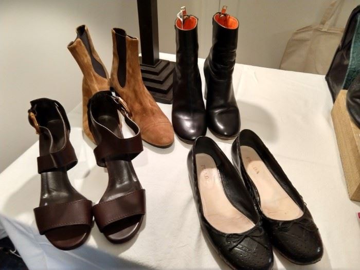 Isabel Marant boots, Gucci sandals, Chloe boots, Prada shoes.