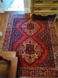 Vintage, hand woven Persian Viss Heriz rug, 100% wool face, measures 5' 3" x 6' 2".