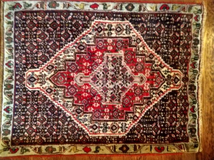 Vintage hand woven Persian Afshari Bijar rug, 100% wool face, measures 2' 6" x 3' 3".