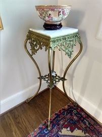 Nicely executed antique brass and marble plant stand.