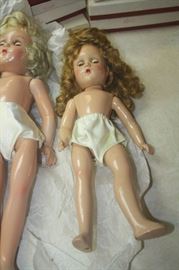VINTAGE DOLLS AND BOX OF CLOTHES