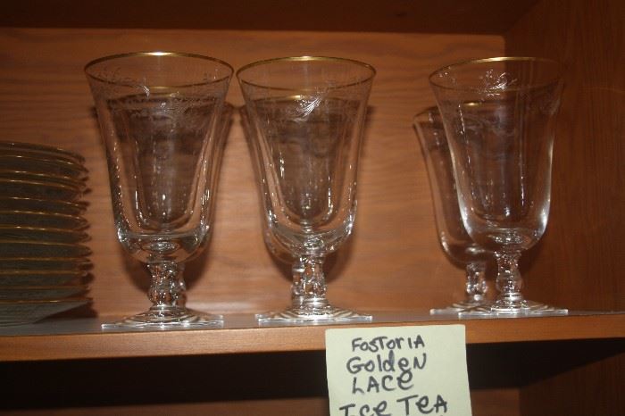 FOSTORIA GOLDEN LACE ICE TEA GLASSES