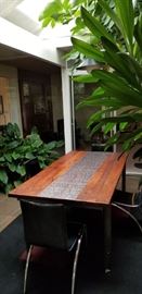 Indonesian Mahogany and steel dining table - HEAVY!!!
