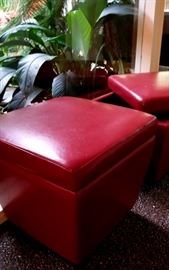 pair of leather storage footrests or stools
