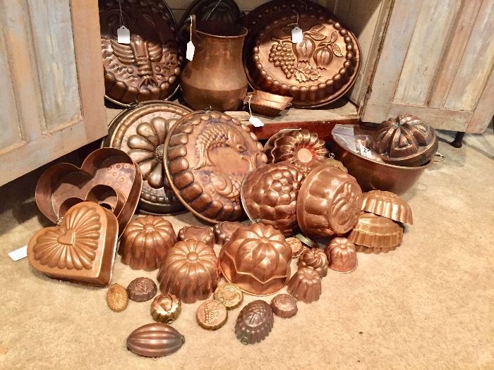 Antique copper molds all sizes and shapes