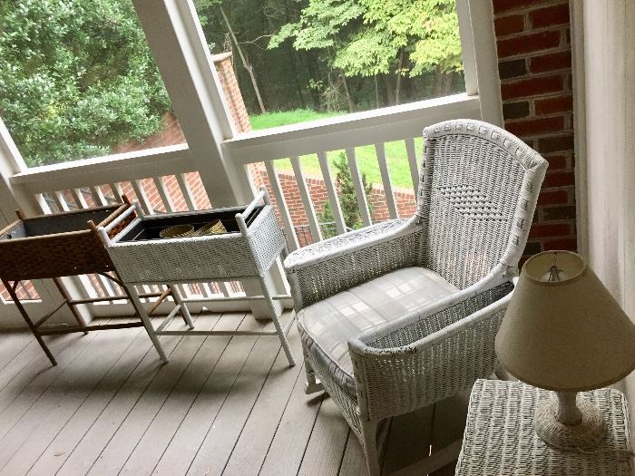 White wicker porch furniture