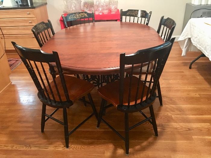 Nichols and Stone table ( additional leaf available) and 6 Hitchcock chairs