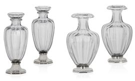 Lot 34 Two pairs of French silver-mounted glass vases  
Marks rubbed, the glass possibly Baccarat, early 20th century 