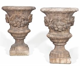 Lot 49 A pair of Baroque style cast stone garden urns 
20th century 