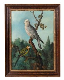 Lot 59 English School  
(19th century) 
Parrots perched on a branch 
oil on canvas 