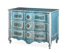Lot 61 A Louis XV gilt bronze mounted painted commode 
second half 18th century 
Of serpentine outline.  
