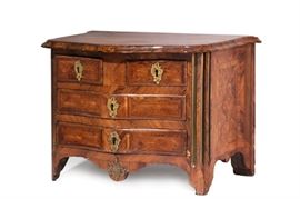 Lot 84 A Louis XV brass mounted inlaid kingwood miniature serpentine commode 
second half 18th century 