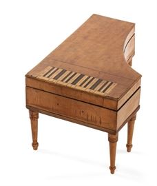 Lot 85 An inlaid fruitwood music box in the form of a miniature grand piano 
box 19th century 