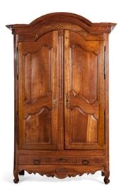 Lot 92 A French provincial inlaid fruitwood armoire 
second half 18th century 
height 96in (244cm); width 62in (157.5cm); depth 28 1/4in (71.5cm) 