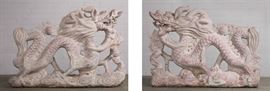 Lot 108 A pair of Chinese carved stone dragons 
height 37 1/2in (95cm); length 55in (140cm) 
