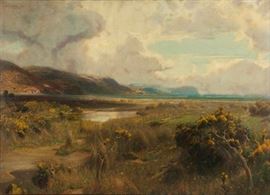 Lot 108A James Johnston Inglis 
(United Kingdom, 1885-1903) 
River landscape with mountains to the distance 
oil on canvas 
signed and dated '03 upper left  
36 1/4 x 50in (92 x 129.5cm) 