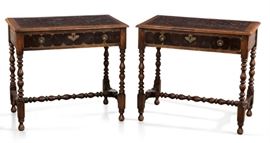 Lot 115 A pair of William & Mary style oyster veneered side tables  
20th century 