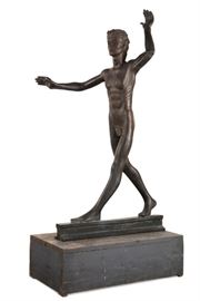 Lot 133 A near lifesize patinated bronze figure of a boy walking on an iron beam Victor Salmones (Mexican, 1937-1989) 20th century